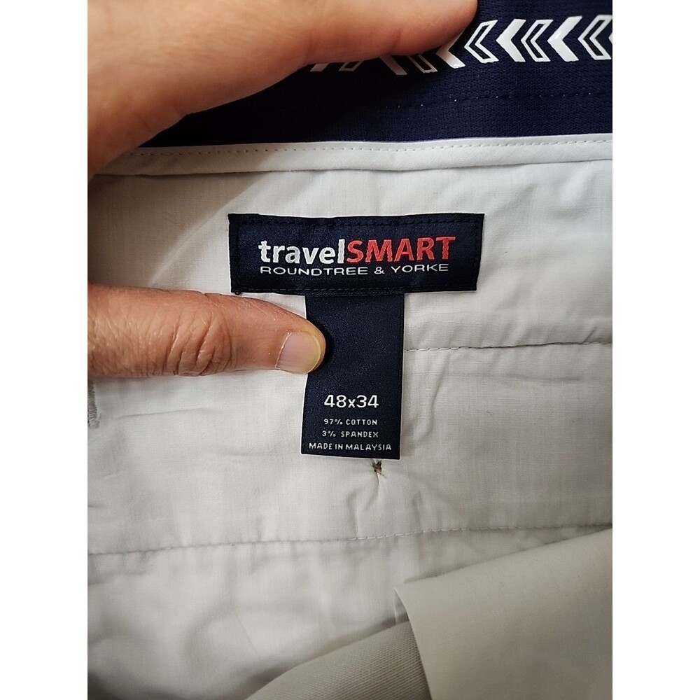 Roundtree Yorke Travel Smart Dress Pants Mens 48x34(33) Khaki Gray Non Iron NEW - Picture 8 of 9